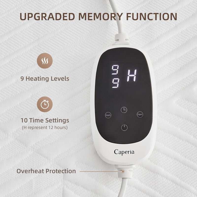 Caperia Multizone Waterproof Heated Mattress Pad, Individual Body & Feet Electric Mattress Bed Warmer 9 Heat Settings, 1-12 Hours Auto Off, Deep Pocket, Fast Heating, Machine Washable King, 78" x 80" - Image 3