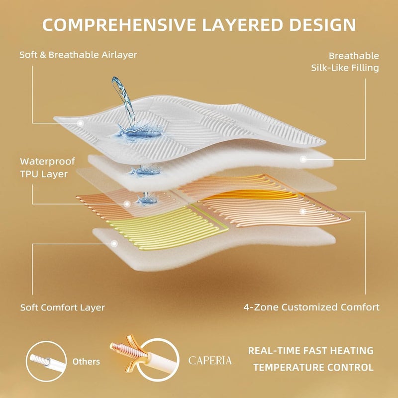 Caperia Multizone Waterproof Heated Mattress Pad, Individual Body & Feet Electric Mattress Bed Warmer 9 Heat Settings, 1-12 Hours Auto Off, Deep Pocket, Fast Heating, Machine Washable King, 78" x 80" - Image 4