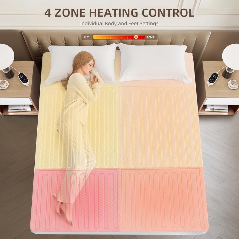 Caperia Multizone Waterproof Heated Mattress Pad, Individual Body & Feet Electric Mattress Bed Warmer 9 Heat Settings, 1-12 Hours Auto Off, Deep Pocket, Fast Heating, Machine Washable King, 78" x 80" - Image 2