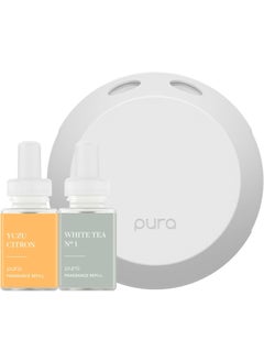 Pura - Smart Home Fragrance Device Starter Set - Pura 4 - Scent Diffuser for Home - Includes Fragrance Aroma Diffuser - Square Box, Yuzu Citron and White Tea No. 1 Scent Refills