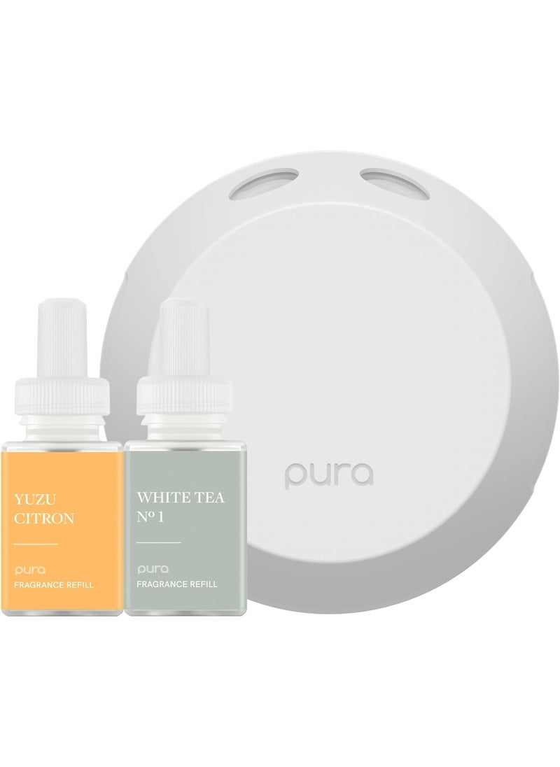 Pura - Pura - Smart Home Fragrance Device Starter Set - Pura 4 - Scent Diffuser for Home - Includes Fragrance Aroma Diffuser - Square Box, Yuzu Citron and White Tea No. 1 Scent Refills - Image 1