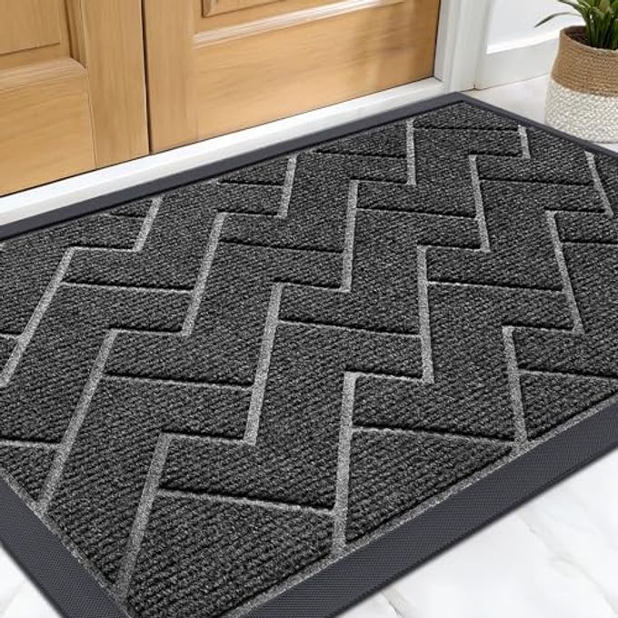 FRONT DOOR MAT INDOOR OUTDOOR ENTRANCE WATERPROOF ALLSEASON ALLWEATHER WELCOME DOORMAT STURDY NATURAL RUBBER LOW PROFILE EASY CLEAN PATIO PORCH ENTRYWAY OUTSIDE FLOOR MAT 295X17 BLACK