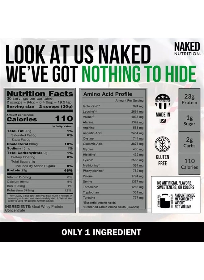 NAKED nutrition - Naked Goat - Pasture Fed Goat Whey Protein Powder from Small-Herd Wisconsin Dairies, 2Lb Bulk, GMO Free, Soy Free. Easy to Digest - All Natural - 23 Grams of Protein - 30 Servings - Image 1