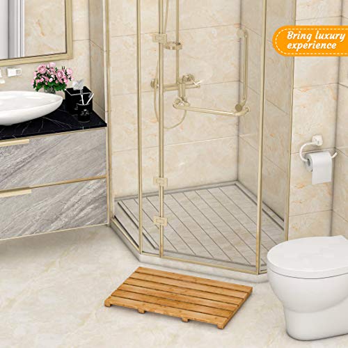 Bamfan Bath Mat for Luxury Shower - Non-Slip Bamboo Sturdy Water Proof Bathroom Carpet for Indoor or Outdoor Use - Image 3