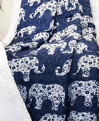 Lush Decor Lush Decor Navy Elephant Parade Throw Fuzzy Reversible Sherpa Blanket 60  x 50 White  - Image 5