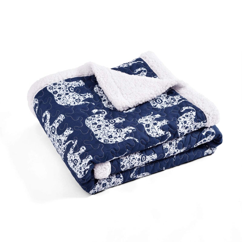 Lush Decor Lush Decor Navy Elephant Parade Throw Fuzzy Reversible Sherpa Blanket 60  x 50 White  - Image 4