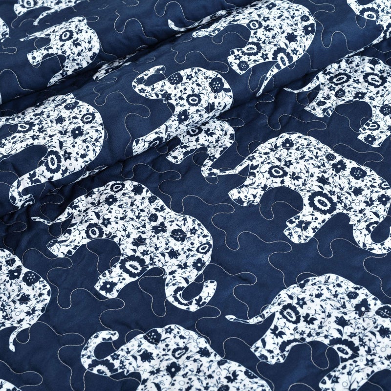 Lush Decor Lush Decor Navy Elephant Parade Throw Fuzzy Reversible Sherpa Blanket 60  x 50 White  - Image 2