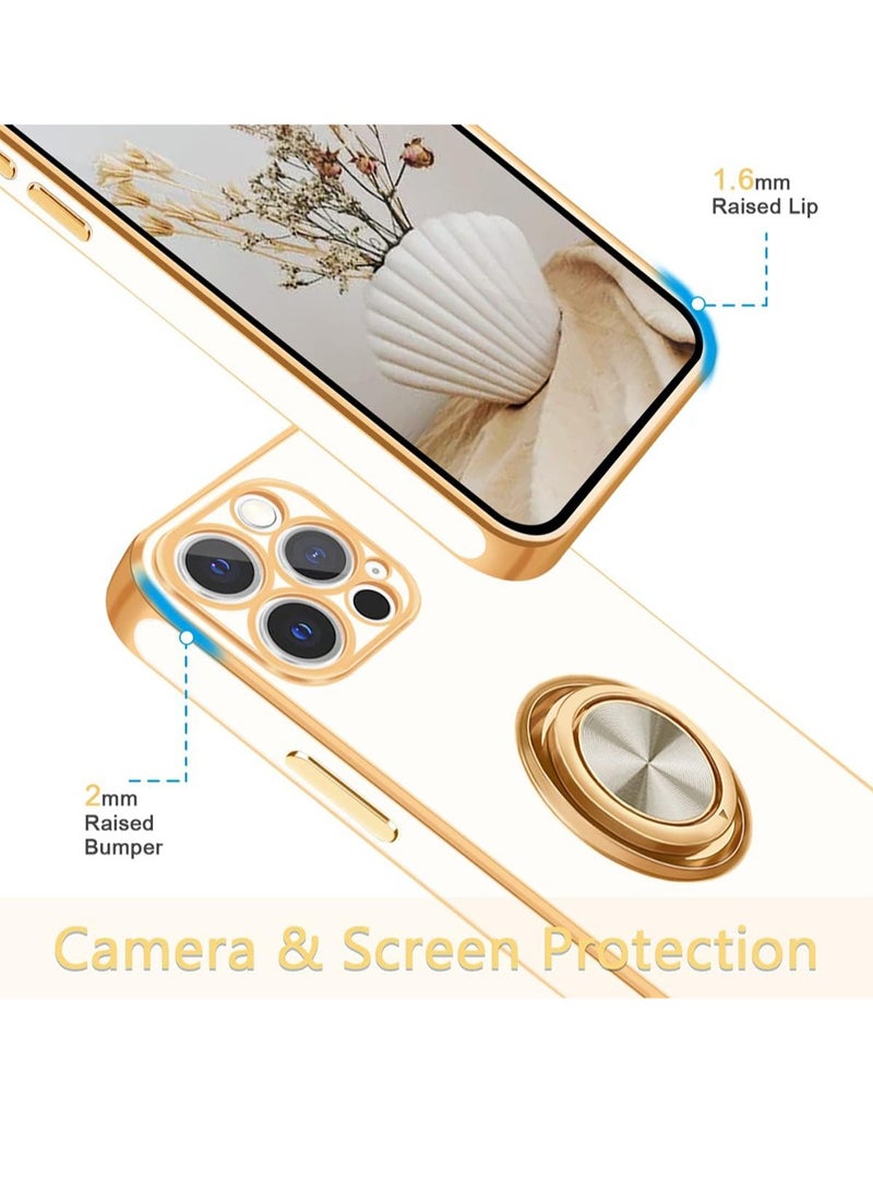 WRISTWISE Case Cover for iPhone 12 Pro with Stand Ring Holder,360° Rotatable Magnetic Kickstand Shiny Plating Gold Edge Slim Soft TPU Shockproof Protective Case for Women Men,White - Image 5