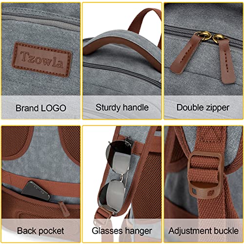 Tzowla Canvas Laptop Backpack, Bag for Men Women,Travel Work Rucksack Fits 15.6 Inch Laptop, Bookbag with USB Charging Port - Image 4