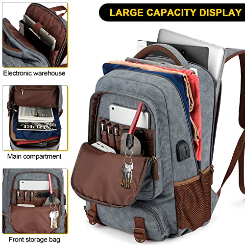 Tzowla Canvas Laptop Backpack, Bag for Men Women,Travel Work Rucksack Fits 15.6 Inch Laptop, Bookbag with USB Charging Port - Image 3