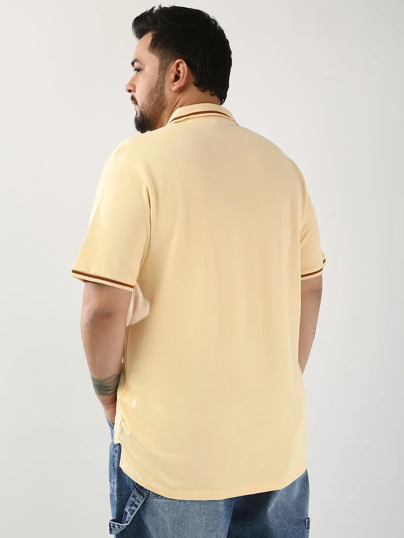 Urbano Fashion  Urbano Plus Men's Light Beige Solid Regular Fit Half Sleeve Cotton Polo T-Shirt  | Best Price UAE