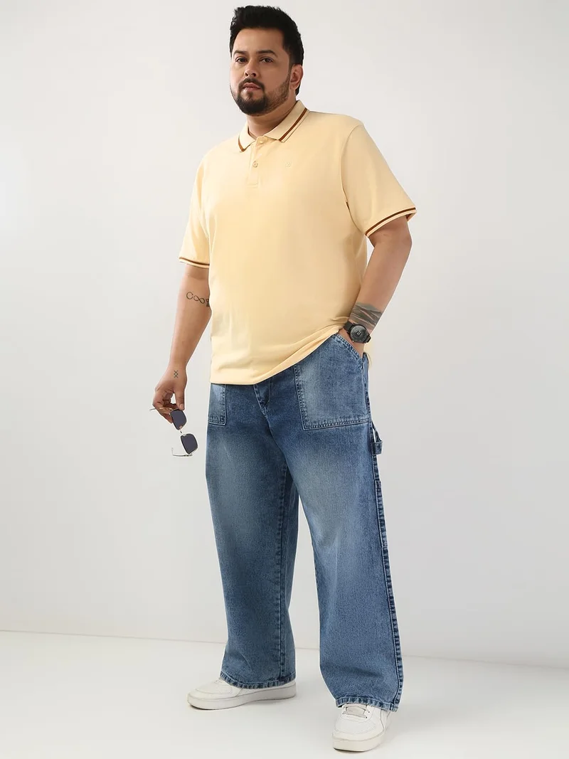 Urbano Fashion  Urbano Plus Men's Light Beige Solid Regular Fit Half Sleeve Cotton Polo T-Shirt  | Best Price UAE