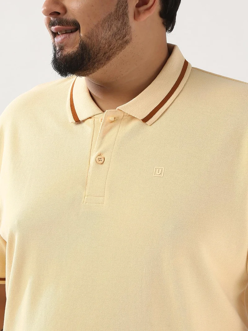 Urbano Fashion  Urbano Plus Men's Light Beige Solid Regular Fit Half Sleeve Cotton Polo T-Shirt  | Best Price UAE