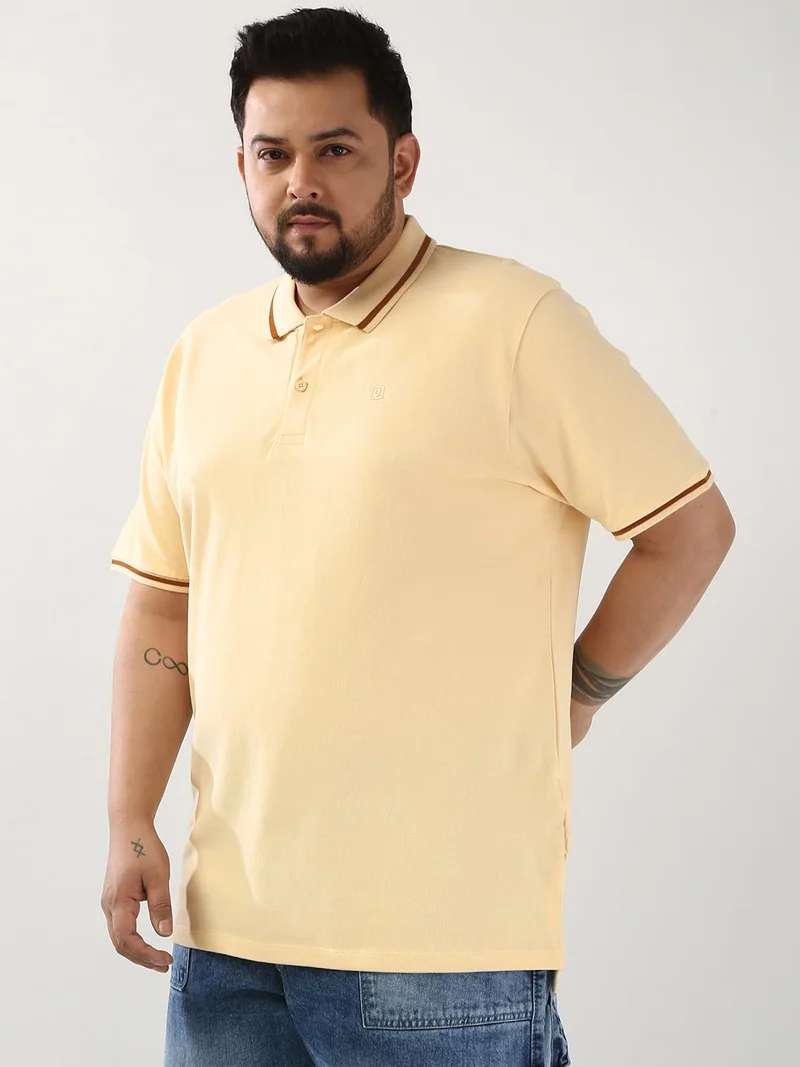 Urbano Fashion  Urbano Plus Men's Light Beige Solid Regular Fit Half Sleeve Cotton Polo T-Shirt  | Best Price UAE