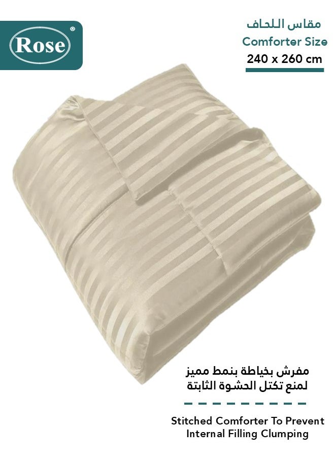 Rose ROSE Luxurious Striped Hotel Comforter, Premium Microfiber, Set of 6 pieces, Soft Lightweight, King size 260x240 cm, Beige  - Image 2