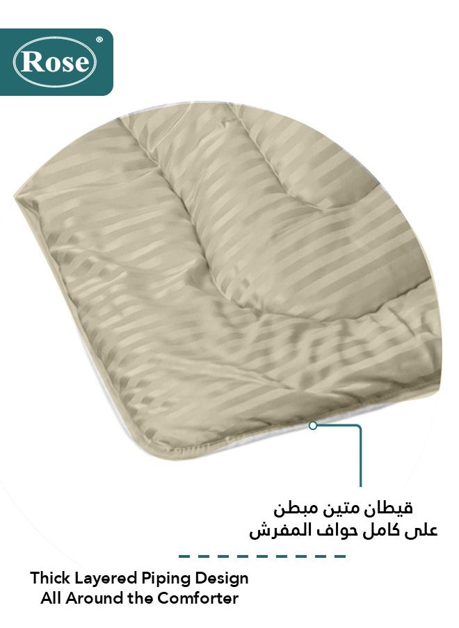 Rose ROSE Luxurious Striped Hotel Comforter, Premium Microfiber, Set of 6 pieces, Soft Lightweight, King size 260x240 cm, Beige  - Image 3