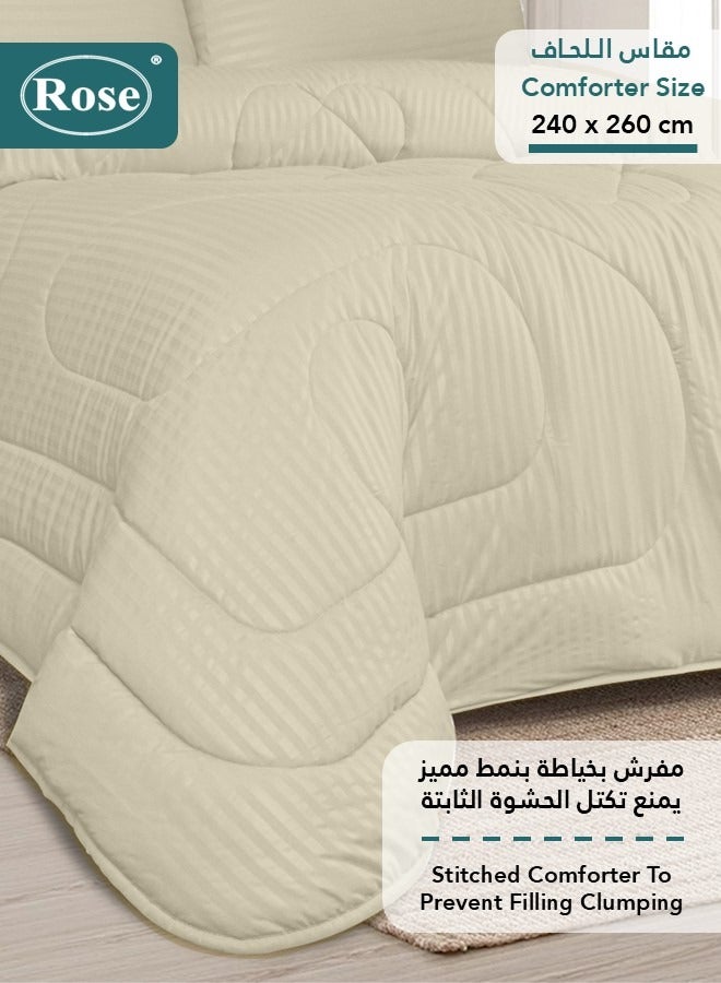روز طقم مفرش فندقي مزدوج بحشوة ثابتة, مايكروفايبر فاخر, 6 قطع, يناسب سرير 200×200 سم مقاس نفرين كينج, تصميم مقلم فندقي، بيج - Image 3