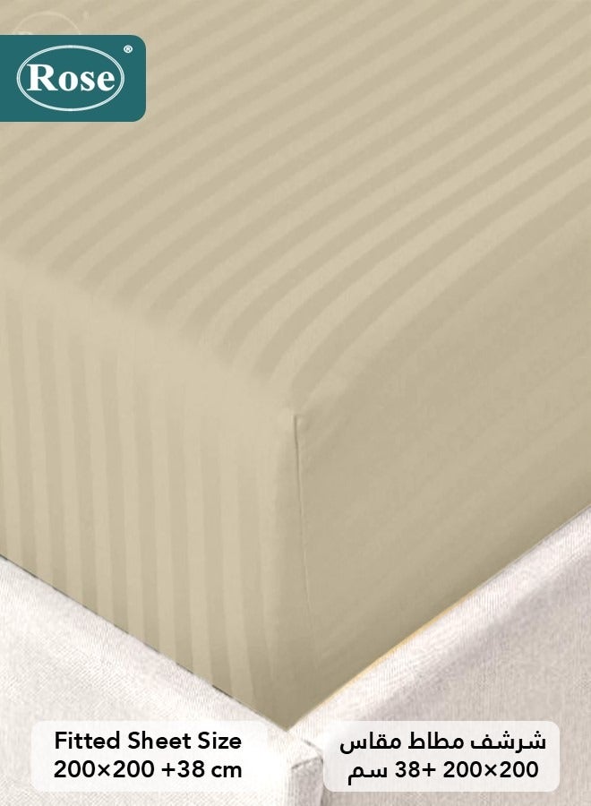 روز طقم مفرش فندقي مزدوج بحشوة ثابتة, مايكروفايبر فاخر, 6 قطع, يناسب سرير 200×200 سم مقاس نفرين كينج, تصميم مقلم فندقي، بيج - Image 4