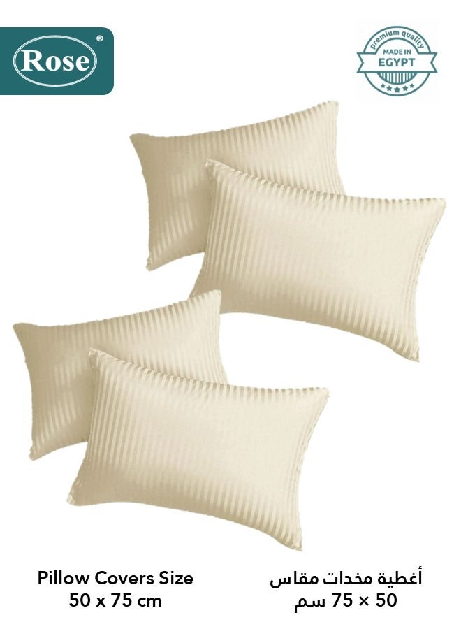روز طقم مفرش فندقي مزدوج بحشوة ثابتة, مايكروفايبر فاخر, 6 قطع, يناسب سرير 200×200 سم مقاس نفرين كينج, تصميم مقلم فندقي، بيج - Image 5