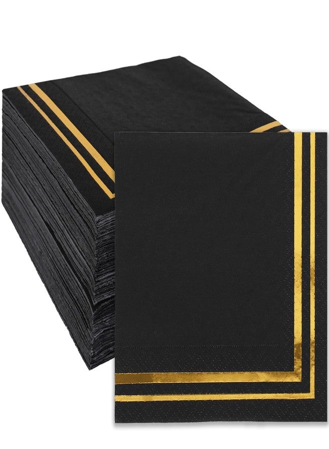 Whaline 100Pcs Gold and Black Cocktail Napkins Gold Foil Paper Napkin Thick Disposable Dessert Beverage Napkin for Birthday Anniversary Graduation Holiday Party Supplies - Image 1