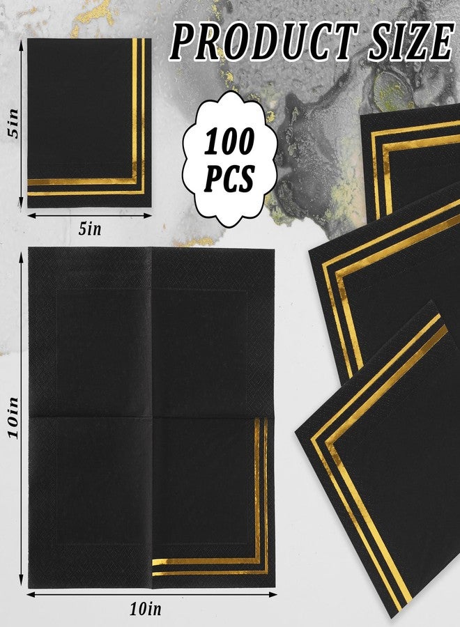 Whaline 100Pcs Gold and Black Cocktail Napkins Gold Foil Paper Napkin Thick Disposable Dessert Beverage Napkin for Birthday Anniversary Graduation Holiday Party Supplies - Image 2
