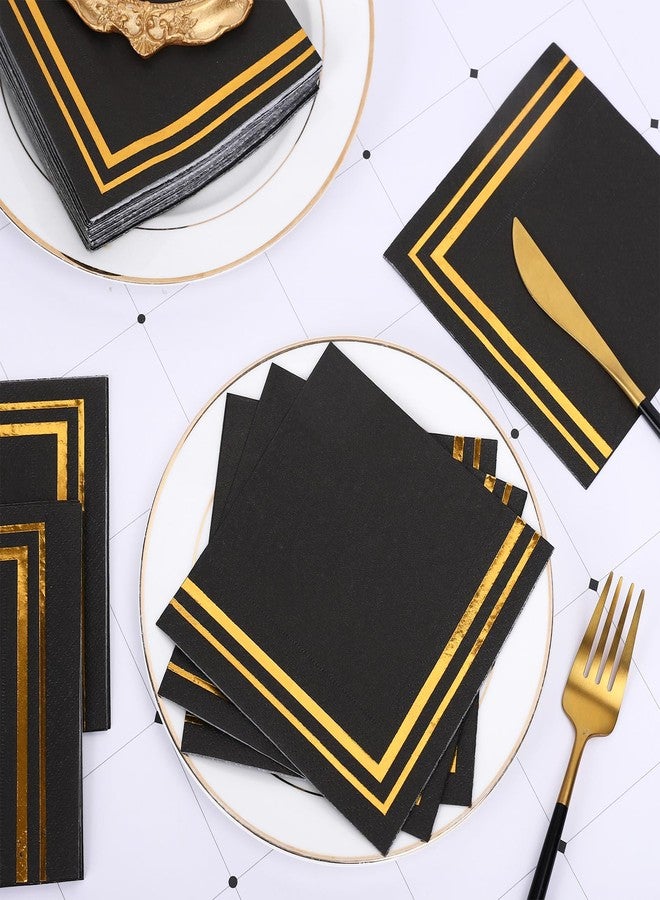 Whaline 100Pcs Gold and Black Cocktail Napkins Gold Foil Paper Napkin Thick Disposable Dessert Beverage Napkin for Birthday Anniversary Graduation Holiday Party Supplies - Image 3