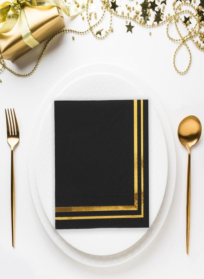 Whaline 100Pcs Gold and Black Cocktail Napkins Gold Foil Paper Napkin Thick Disposable Dessert Beverage Napkin for Birthday Anniversary Graduation Holiday Party Supplies - Image 5
