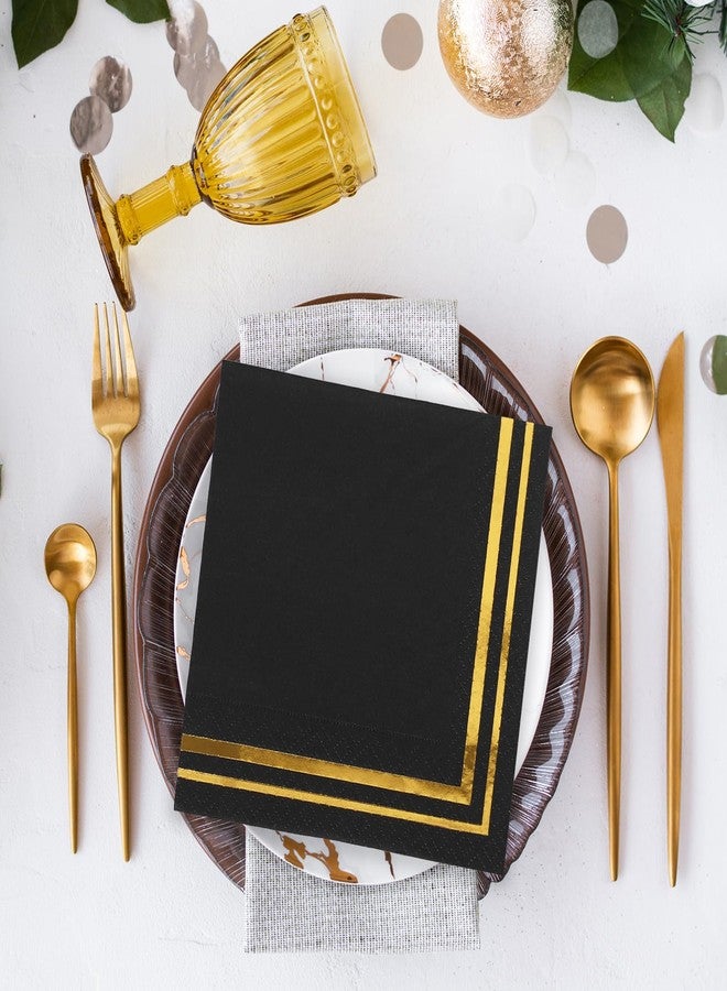 Whaline 100Pcs Gold and Black Cocktail Napkins Gold Foil Paper Napkin Thick Disposable Dessert Beverage Napkin for Birthday Anniversary Graduation Holiday Party Supplies - Image 4
