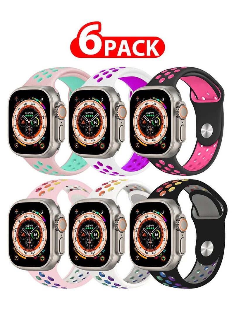 CATANES - 6 Pack For Apple Watch 49mm 45mm 44mm 42mm Silicone Sport Band Nike Strap Compatible With iWatch Series Ultra/8/7/SE/6/5/4/3/2/1 - Image 1