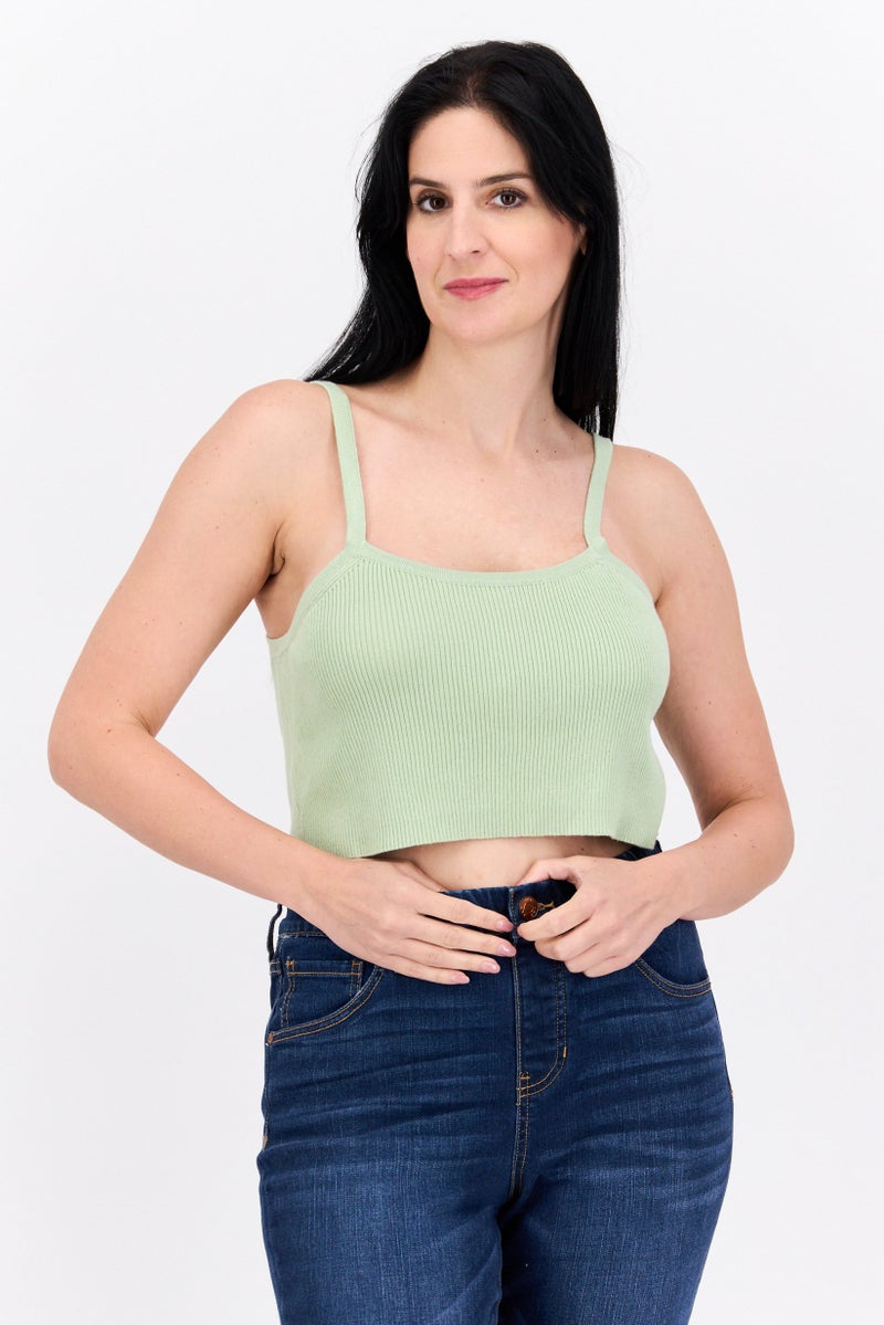 Missguided Women Square Neck Sleeveless Textured Crop Top, Mint Green - Image 1