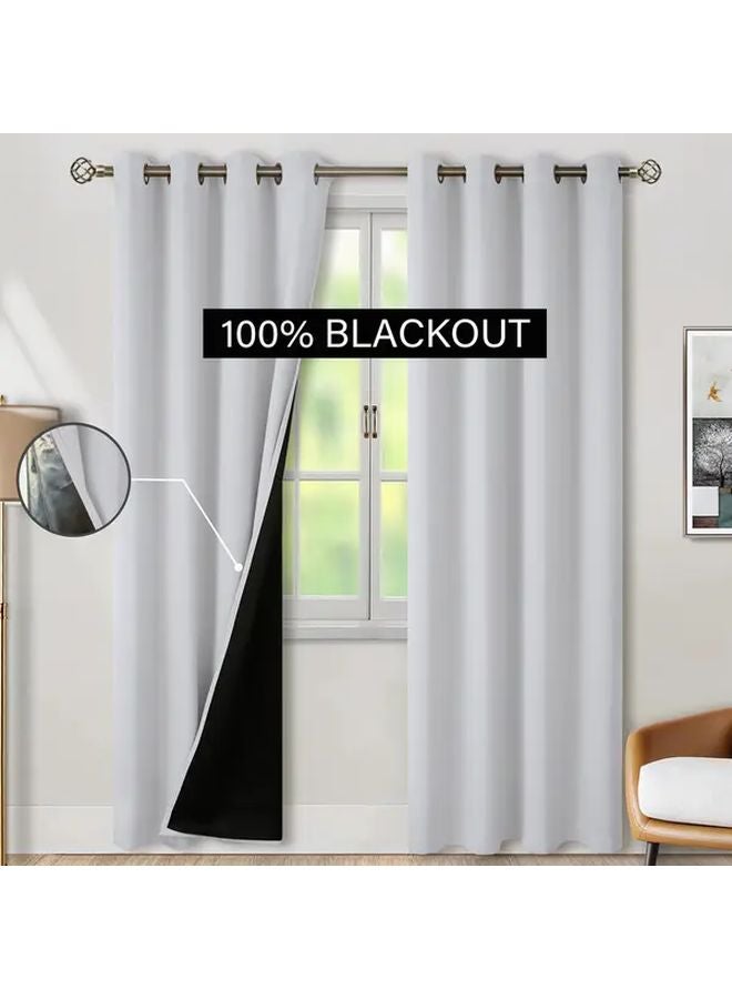 Silvery Blackout Curtains 52x108 Inches Full Blackout Window Treatment With Iron Rings - Image 1