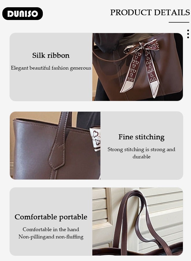 DUNISO Women's Shoulder Tote Bag Faux Leather Handbag for Women Large Capacity Messenger Fashionable Travel Shoulder Bag for Ladies Girls College Students - Image 2