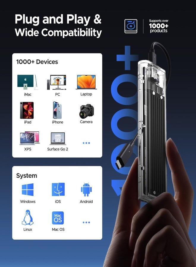 ORICO M.2 NVMe SSD Enclosure, USB 3.2 Gen 2 (10 Gbps), Transparent External Solid State Drive Adapter Enclosure for 2280 2260 2242 2230 PCI-E M2 M-Key SSD, USB Type C Converter Case-TCM2 Black - Image 5