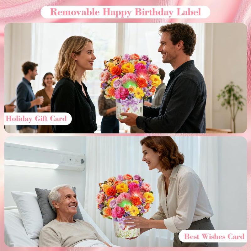 XTF2015 Birthday Cards with MUSIC & LIGHTS, Happy Birthday Card, Peony & Butterfly, 13 Inch Life Sized Forever Flower Bouquet 3D Pop Up Music Cards for Mom Daughter Women Wife - Image 5