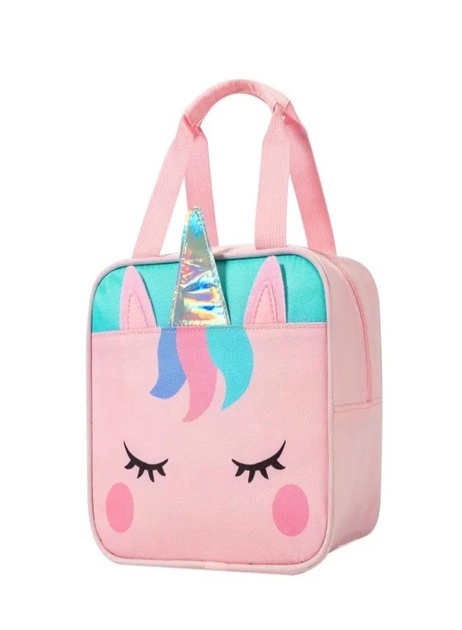 CoolKraft Lunch Box Bag for School Kids, Girls, Boys, Animal 3D Design Bag, Organize Store Hot & Cold Insulated Portable Tiffin Bag 23 x 19 x 10 cm (Unicorn Silver Pink) - Image 1