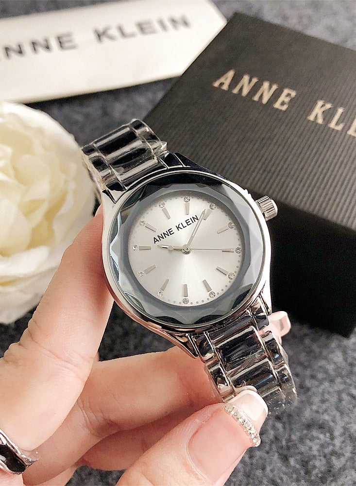 Anne Klein Women's Tonneau Simplicity Silver Fashion Watch with Silver Stainless Steel Strap
