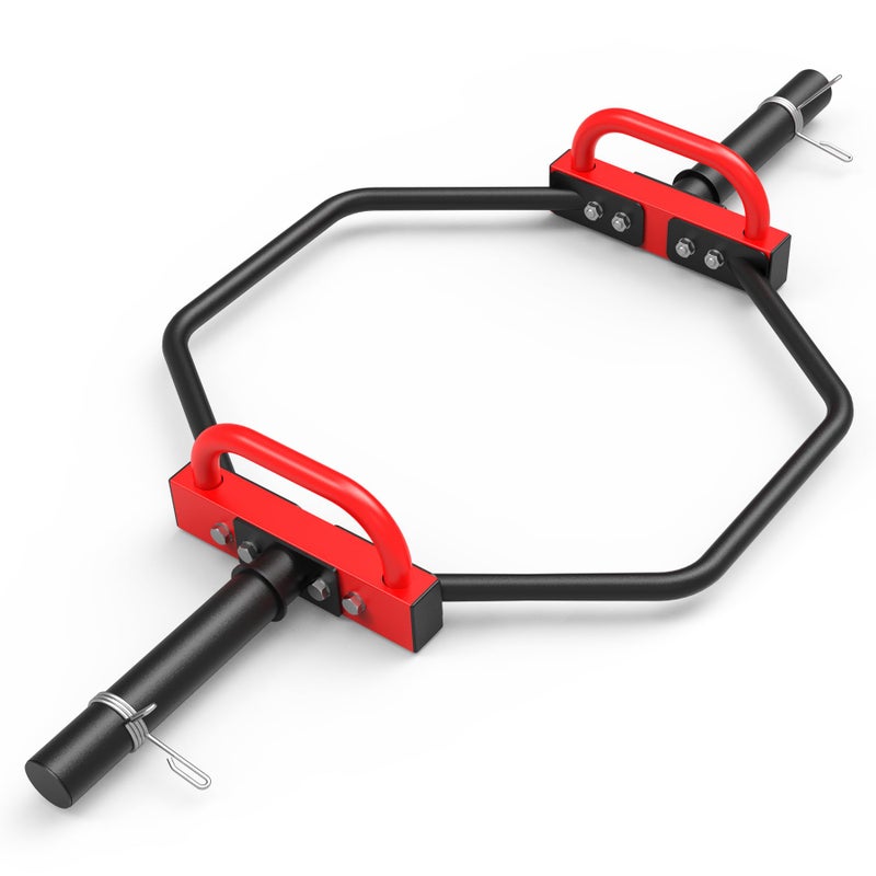 PONE FIRST Hex Trap Bar 2-Inch Olympic Weightlifting Barbell,48.6" Deadlift Bar for Squats,Shrugs,Push-Ups,400Lbs Weight Capacit Suitable Home Gym Equipment Workouts for Beginners,Women,Menï¼ˆBlack-Redï¼‰ - Image 1