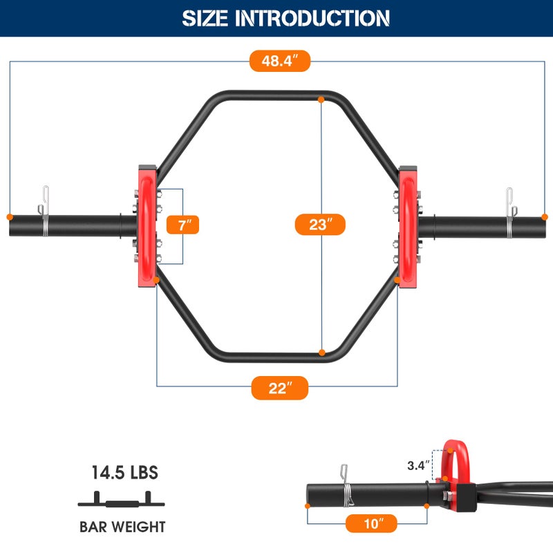 PONE FIRST Hex Trap Bar 2-Inch Olympic Weightlifting Barbell,48.6" Deadlift Bar for Squats,Shrugs,Push-Ups,400Lbs Weight Capacit Suitable Home Gym Equipment Workouts for Beginners,Women,Menï¼ˆBlack-Redï¼‰ - Image 2