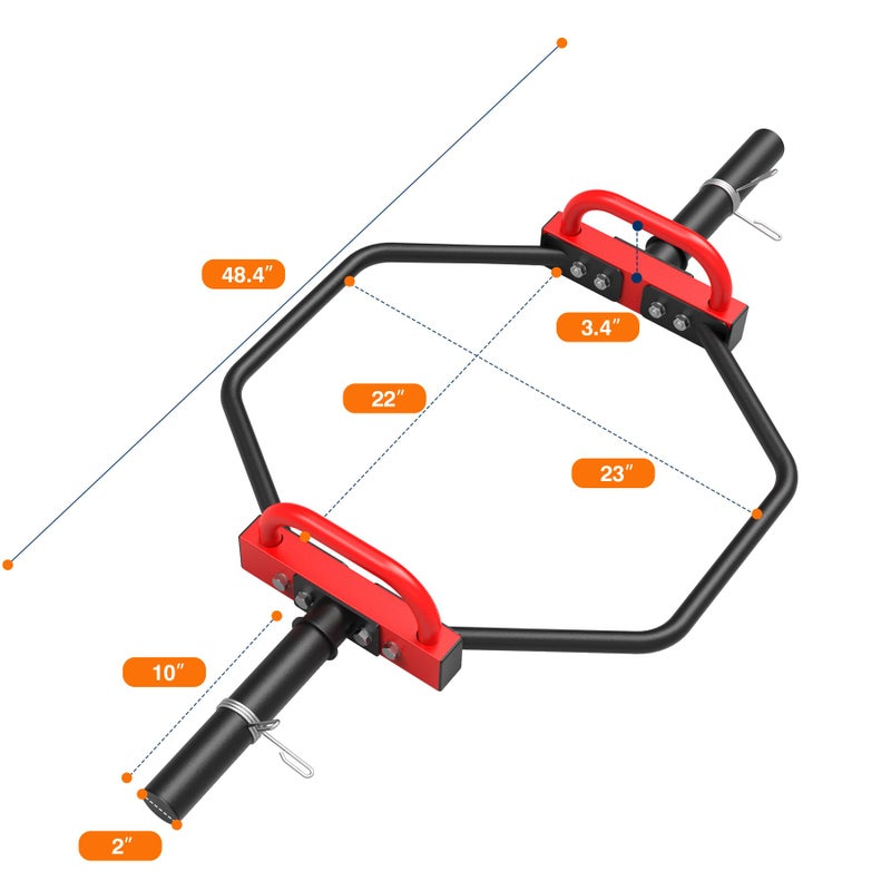 PONE FIRST Hex Trap Bar 2-Inch Olympic Weightlifting Barbell,48.6" Deadlift Bar for Squats,Shrugs,Push-Ups,400Lbs Weight Capacit Suitable Home Gym Equipment Workouts for Beginners,Women,Menï¼ˆBlack-Redï¼‰ - Image 3