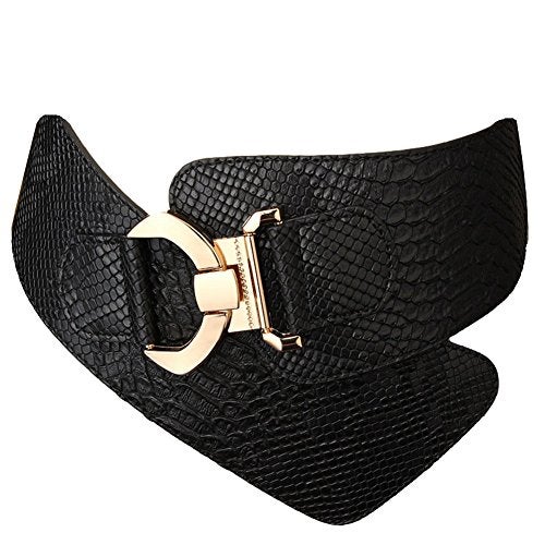 JasGood Women's Fashion Snake Pattern Wide Elastic Stretch Adjustable Waist Cinch Belt Waistband Black Suit Waist 29-32 Inch - Image 1