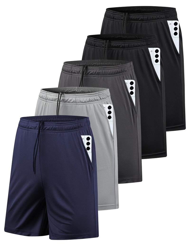 AKAWOOKO 5 Pack Men's Athletic Gym Shorts with Pockets Quick Dry Activewear Workout Running Shorts for Men - Image 1