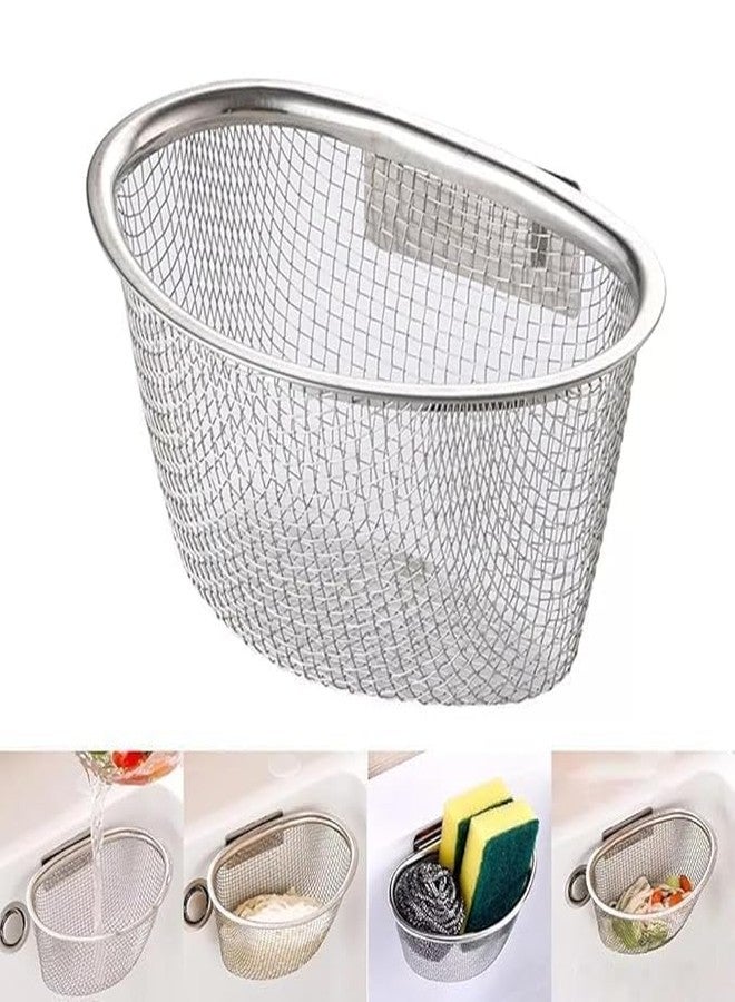 BIRZAR Small Steel Kitchen Sink Drainer Basket Multifunctional Kitchen Storage Shelf Rack for Home,wash Basin Sink Drainer Basket Wall-Mounted No Drilling Stainless Steel (1 pcs) - Image 3