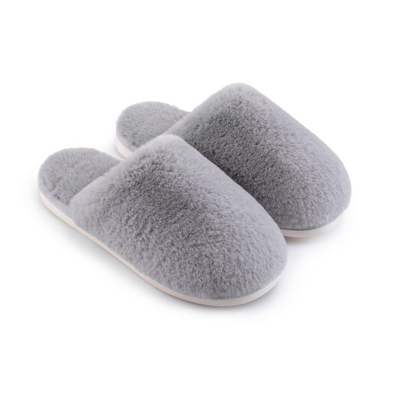 Warm Plush Cotton Slippers Unisex Non-Slip Thick Sole Grey 