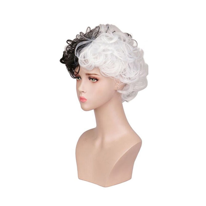Black and White Wig Short Wavy Synthetic Wigs Women's Curly Hair for Halloween Magic Show Cosplay - Image 4