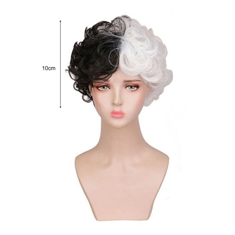 Black and White Wig Short Wavy Synthetic Wigs Women's Curly Hair for Halloween Magic Show Cosplay - Image 2