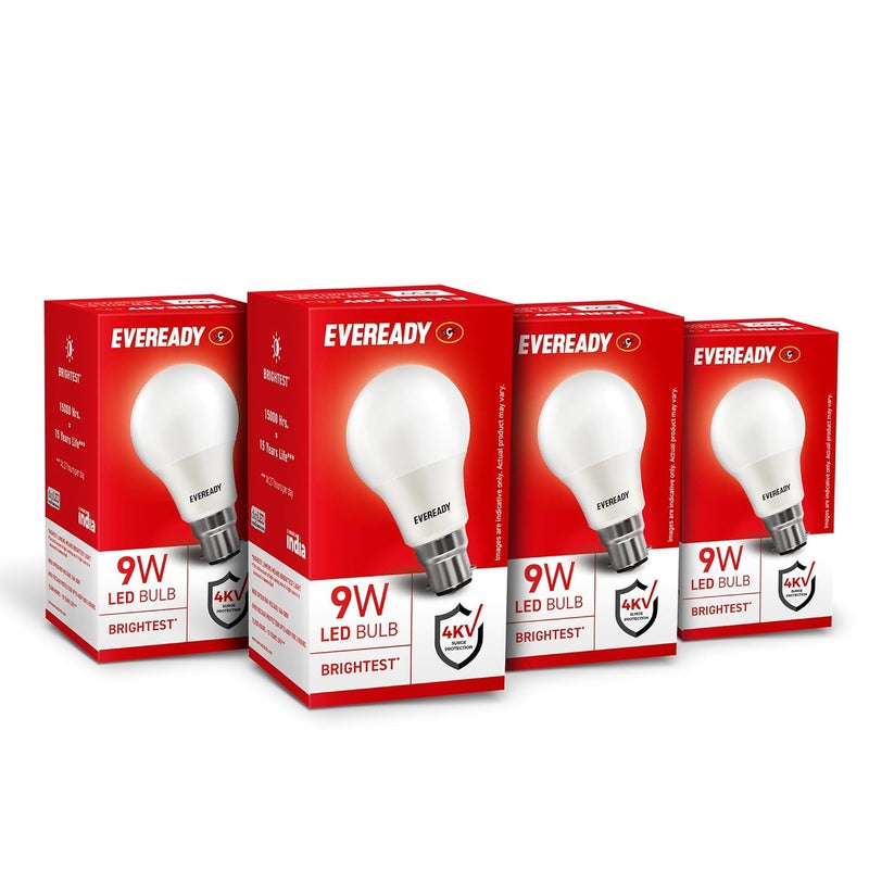Eveready 9W LED Bulb, Cool Day Light (6500K), B22 Base, Energy-Efficient, 4kV Surge Protection, Long-Lasting Durability - Pack of 4 - Image 1
