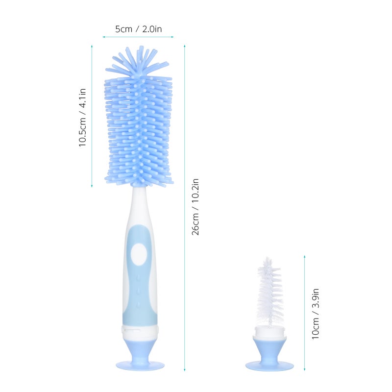 Silicone Bottle Brush: 360 Degree Soft Bristles - Detachable Small Brush Long Non-Slip Handle for Baby Bottle Cleaning, Hard-To-Reach Corners - Image 3