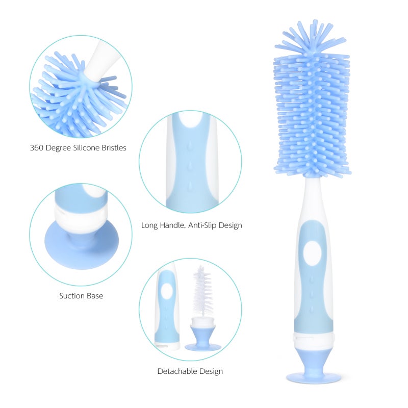 Silicone Bottle Brush: 360 Degree Soft Bristles - Detachable Small Brush Long Non-Slip Handle for Baby Bottle Cleaning, Hard-To-Reach Corners - Image 5