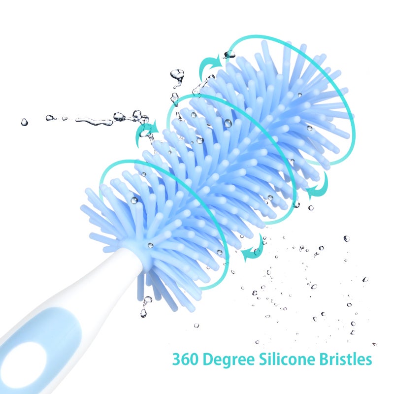 Silicone Bottle Brush: 360 Degree Soft Bristles - Detachable Small Brush Long Non-Slip Handle for Baby Bottle Cleaning, Hard-To-Reach Corners - Image 4