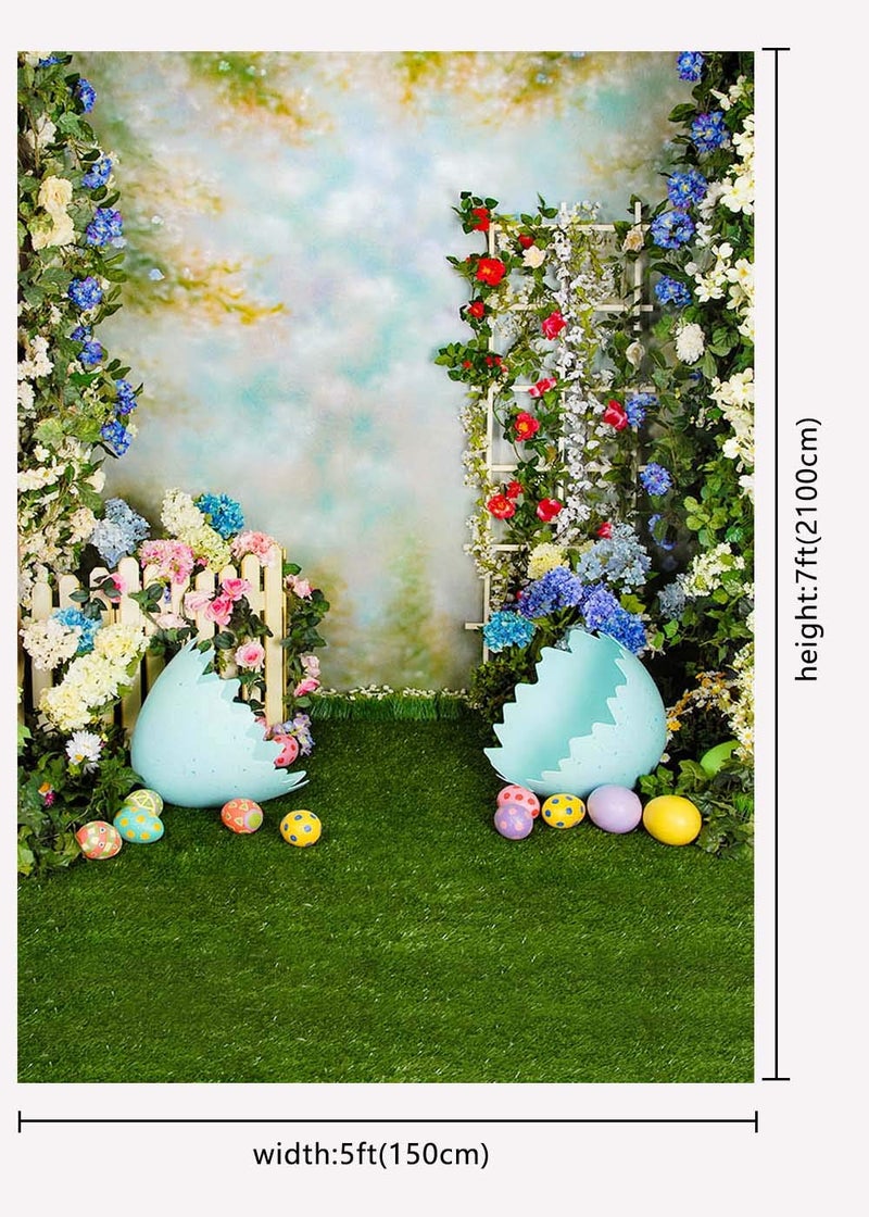 Qian 5x7ft Spring Easter Backdrops for Photography Rabbit Colorful Eggs Flower Wooden Wall Grass Backdrop Baby Shower Photo Background Kids Newborn Birthday Party Banner Decorations Studio Booth Props - Image 5